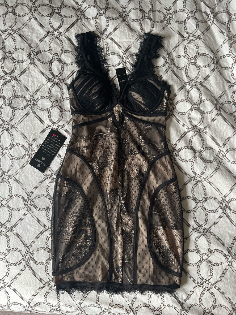 bebe Black Sheer Lace Underwire Bodycon Dress